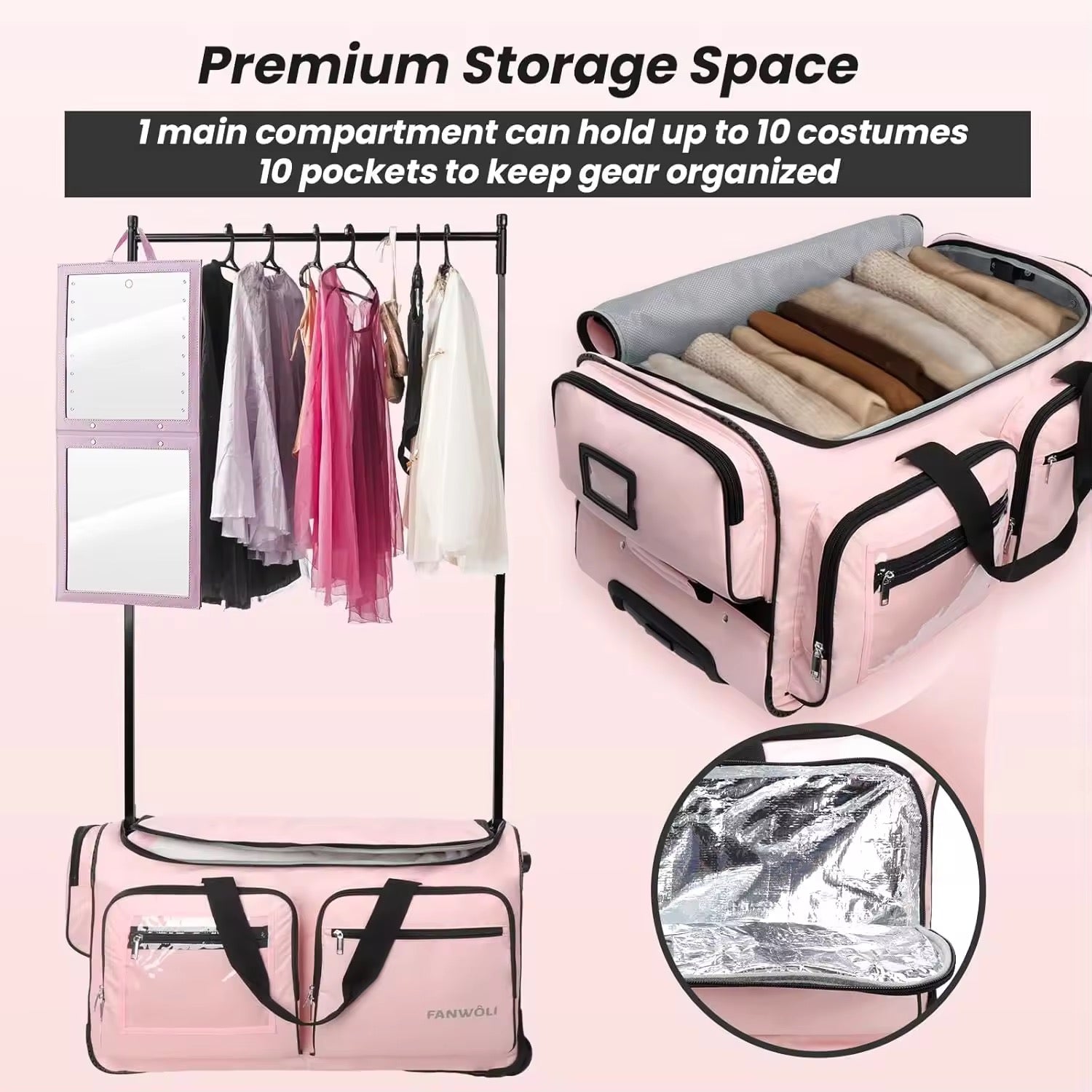 Pink Competition Duffel with Garment Rack