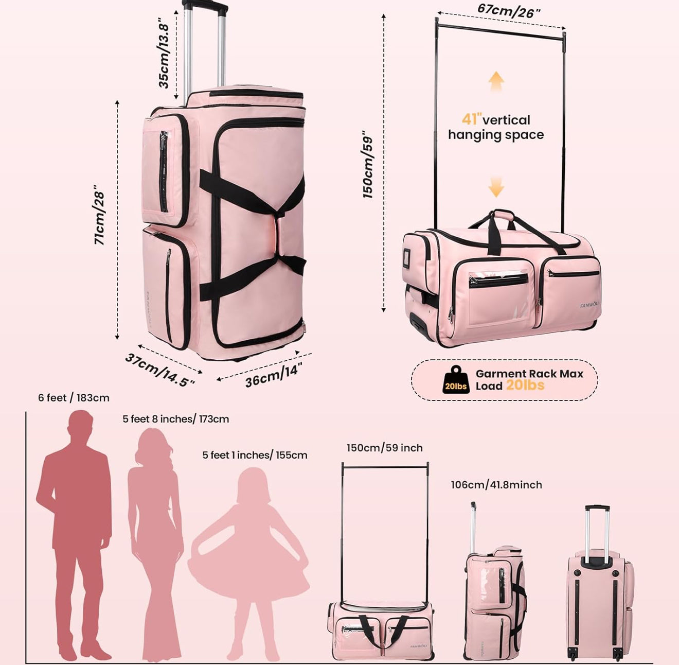 Pink Competition Duffel with Garment Rack